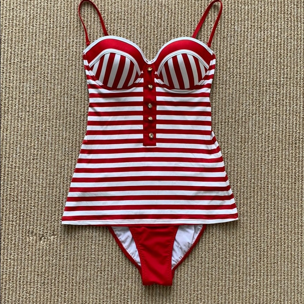 Red Carter striped swimsuit one piece white button